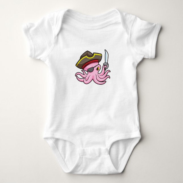 Oktopus als Piraten mit Säbel- und Augenpflaster Baby Strampler (Vorderseite)