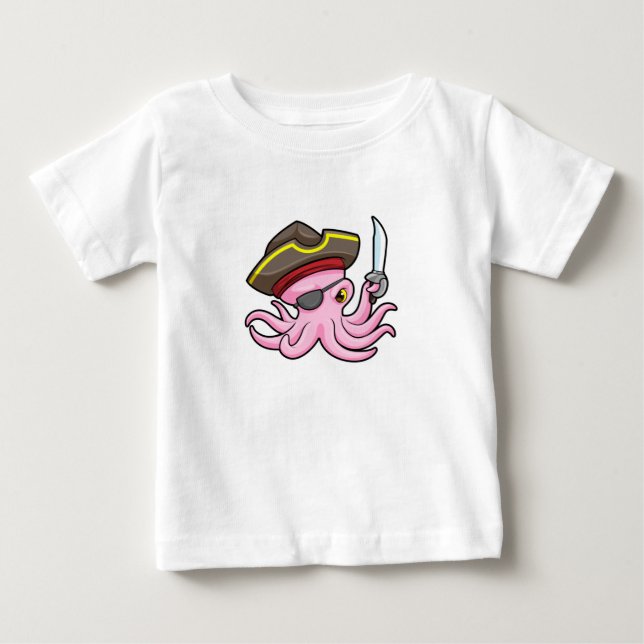 Oktopus als Piraten mit Säbel- und Augenpflaster Baby T-shirt (Vorderseite)
