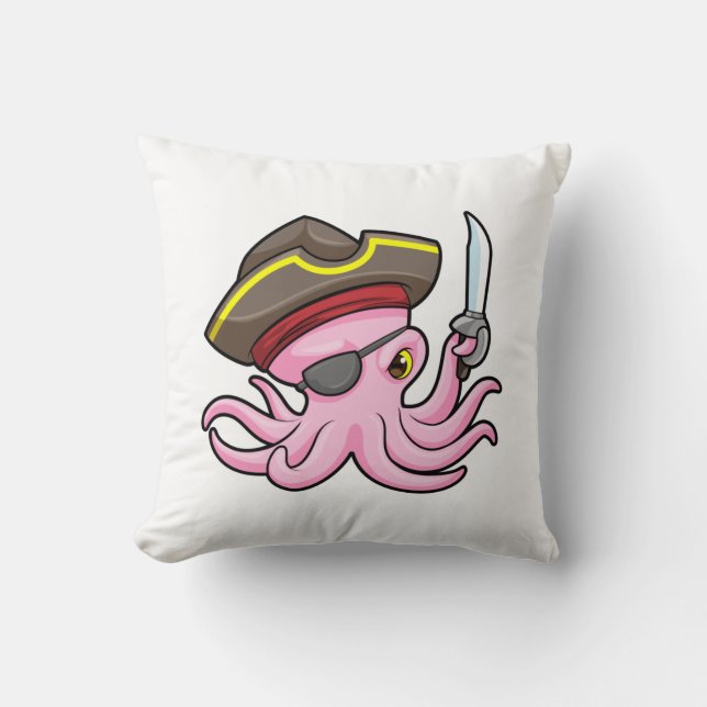 Oktopus als Piraten mit Säbel- und Augenpflaster Kissen (Vorderseite)