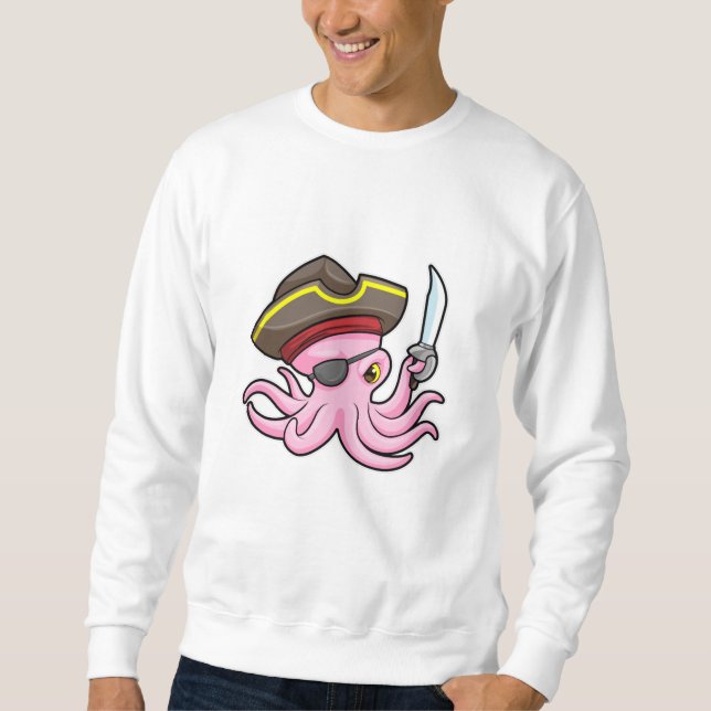 Oktopus als Piraten mit Säbel- und Augenpflaster Sweatshirt (Vorderseite)