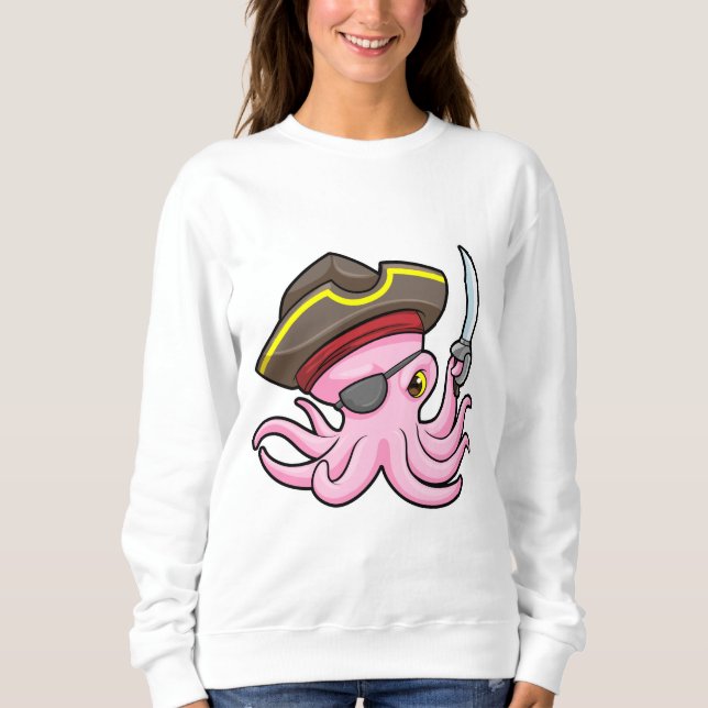 Oktopus als Piraten mit Säbel- und Augenpflaster Sweatshirt (Vorderseite)