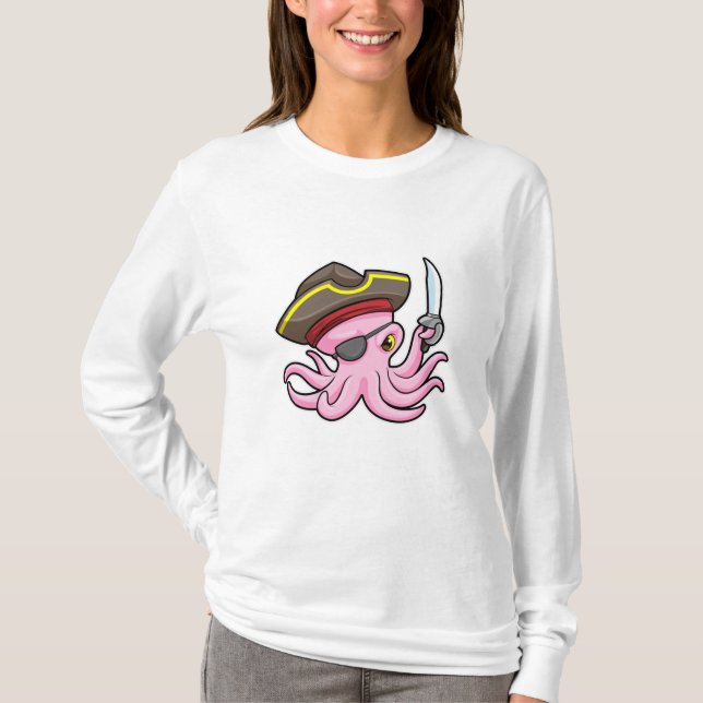 Oktopus als Piraten mit Säbel- und Augenpflaster T-Shirt (Vorderseite)