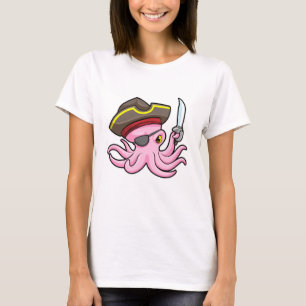 Oktopus als Piraten mit Säbel- und Augenpflaster T-Shirt