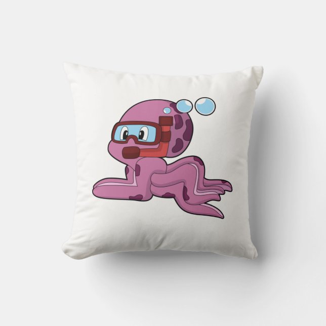 Oktopus als Taucher mit Schnorchel Kissen (Vorderseite)