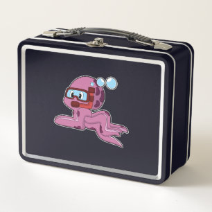 Oktopus als Taucher mit Schnorchel Metall Brotdose