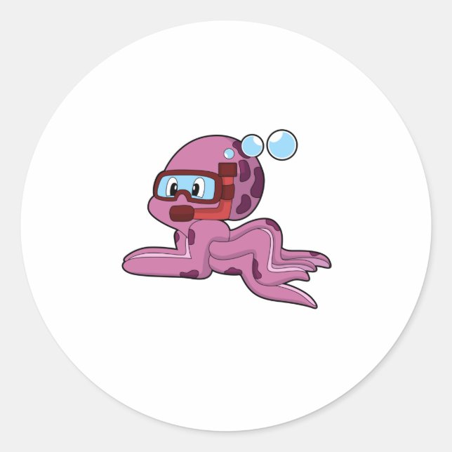 Oktopus als Taucher mit Schnorchel Runder Aufkleber (Vorderseite)