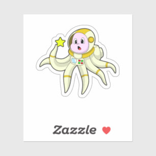 Oktopus als Taucher mit Star Aufkleber