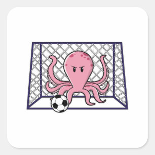 Oktopus als Torhüter mit Fußball Quadratischer Aufkleber