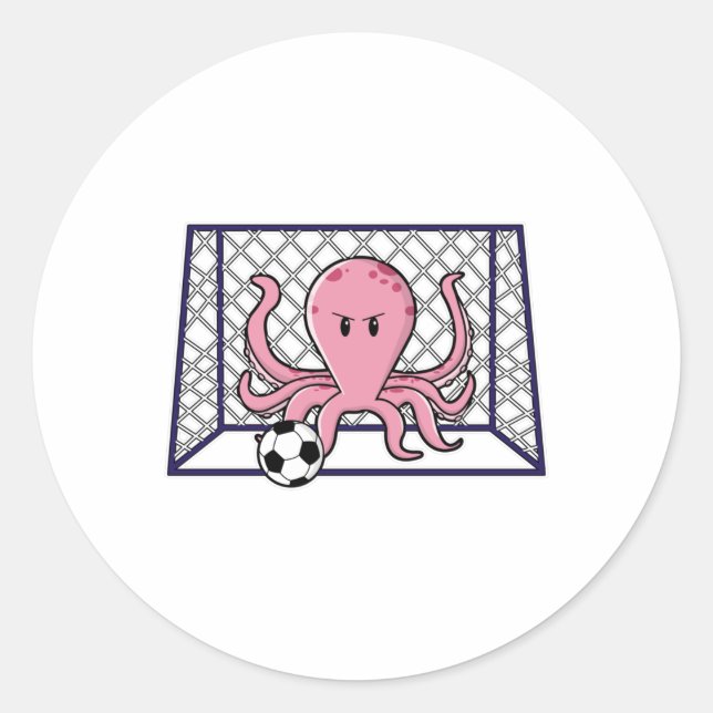 Oktopus als Torhüter mit Fußball Runder Aufkleber (Vorderseite)