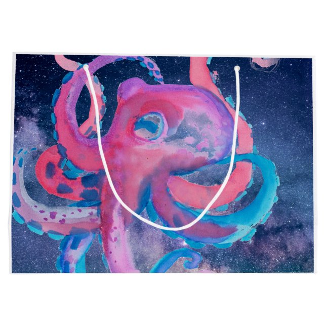Oktopus Aquarellraum Ozeanrosa  Große Geschenktüte (Rückseite)