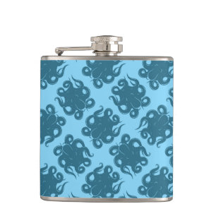 Oktopus auf Blauem Muster Flachmann