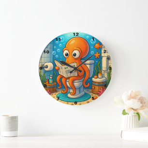 Oktopus auf der Toilette Humorvolle Sonnenbäder La Große Wanduhr