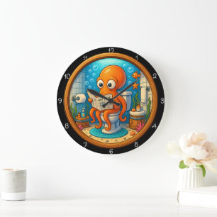 Oktopus auf der Toilettenuhr Funny Große Wanduhr