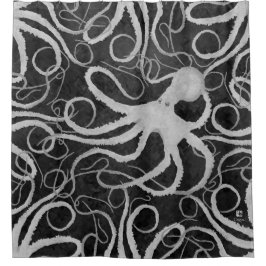Oktopus auf dunkelgrauem ll - Duschvorhang