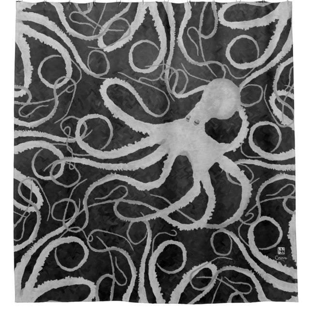 Oktopus auf dunkelgrauem ll - Duschvorhang (Vorderseite)