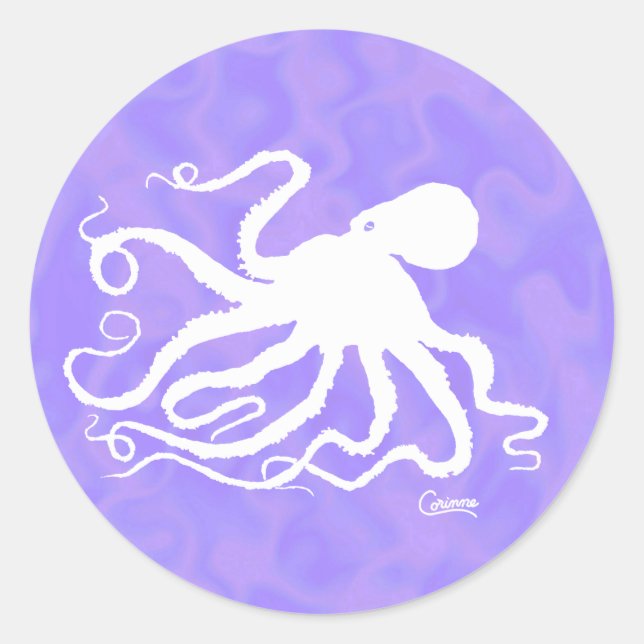 Oktopus auf Lila - Aufkleber (Vorderseite)