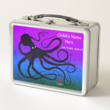 Oktopus auf Lila, blau und grün - Retro-Lunch