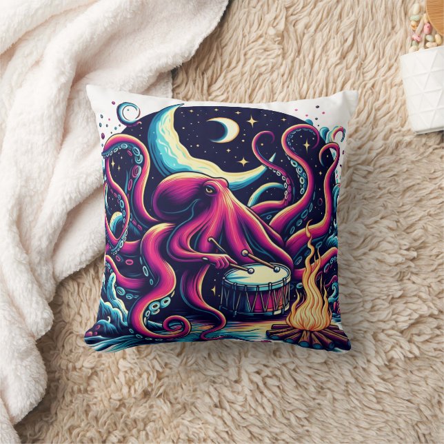 Oktopus bei Campfire unter Night Sky Kissen (Decke)