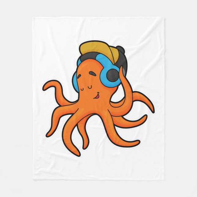 Oktopus bei Musik mit Kopfhörer Fleecedecke (Vorderseite)