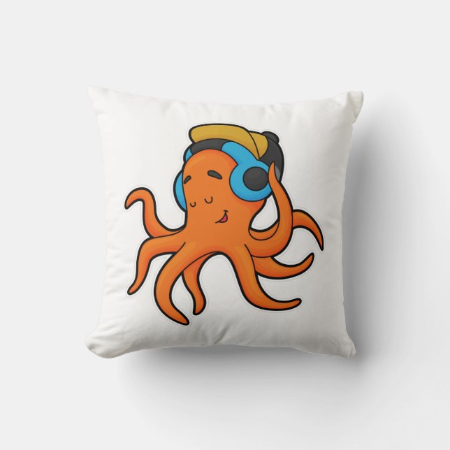 Oktopus bei Musik mit Kopfhörer Kissen (Vorderseite)