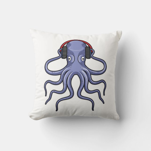 Oktopus bei Musik mit Kopfhörer Kissen (Vorderseite)