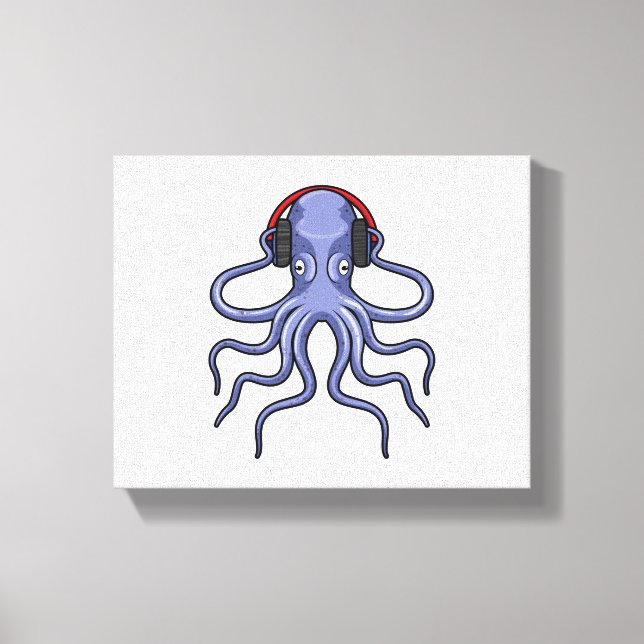 Oktopus bei Musik mit Kopfhörer Leinwanddruck (Vorderseite)