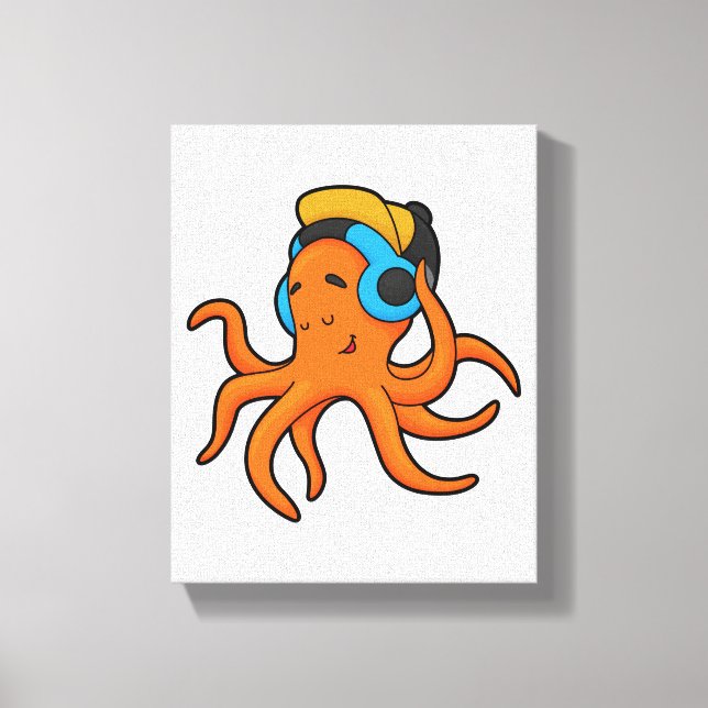 Oktopus bei Musik mit Kopfhörer Leinwanddruck (Vorderseite)