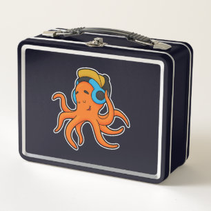 Oktopus bei Musik mit Kopfhörer Metall Brotdose