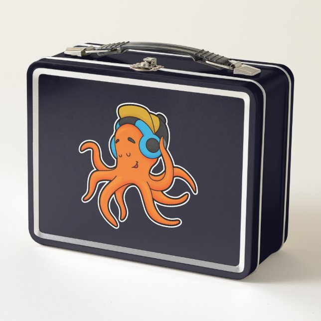 Oktopus bei Musik mit Kopfhörer Metall Brotdose (Vorderseite)