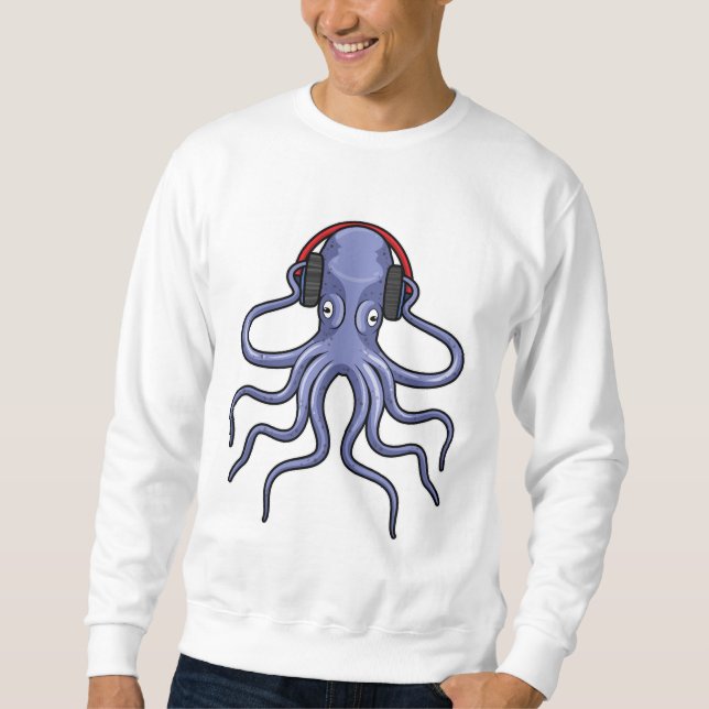 Oktopus bei Musik mit Kopfhörer Sweatshirt (Vorderseite)