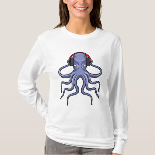 Oktopus bei Musik mit Kopfhörer T-Shirt
