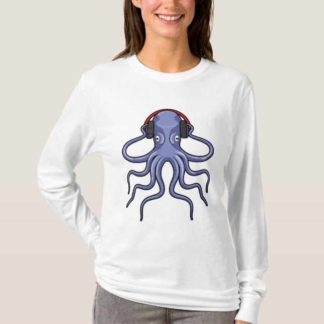 Oktopus bei Musik mit Kopfhörer T-Shirt (Vorderseite)