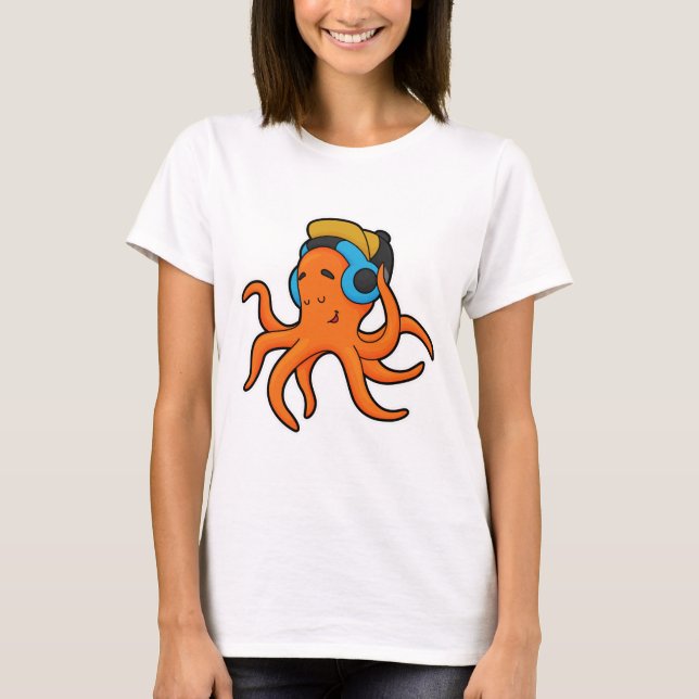 Oktopus bei Musik mit Kopfhörer T-Shirt (Vorderseite)