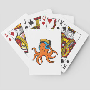 Oktopus bei Musik mit Kopfhörern Spielkarten