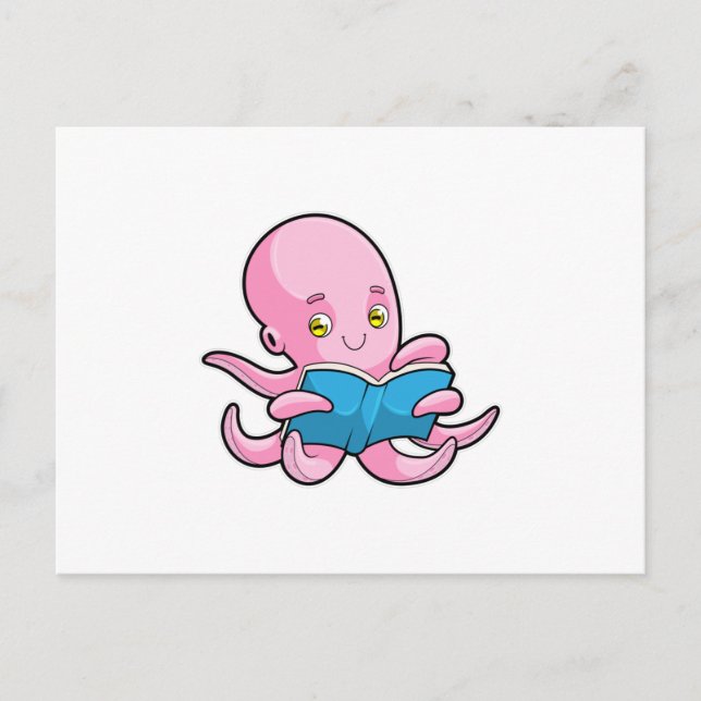 Oktopus beim Lesen eines Buches Postkarte (Vorderseite)