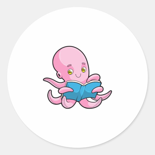 Oktopus beim Lesen eines Buches Runder Aufkleber (Vorderseite)
