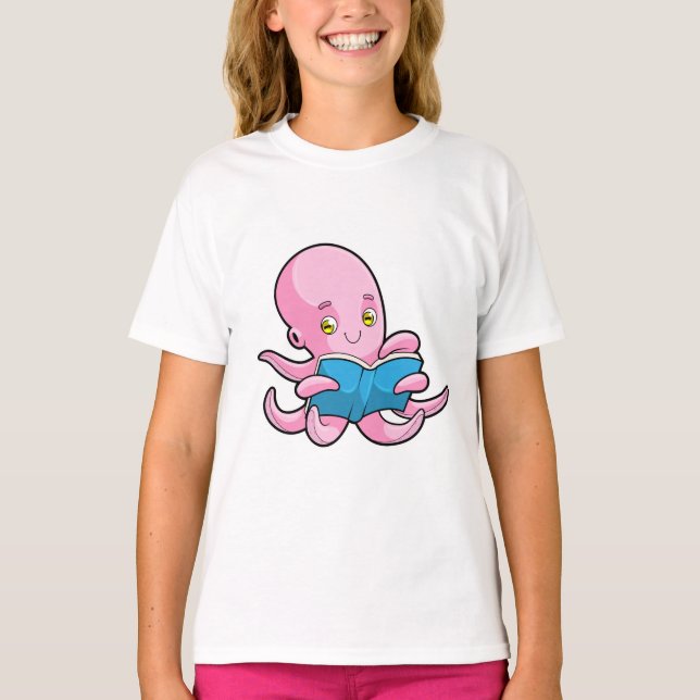Oktopus beim Lesen eines Buches T-Shirt (Vorderseite)
