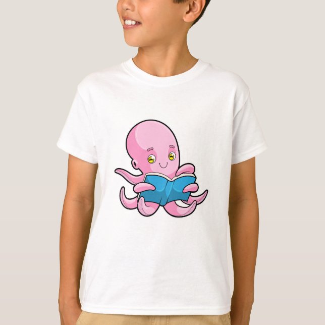 Oktopus beim Lesen eines Buches T-Shirt (Vorderseite)