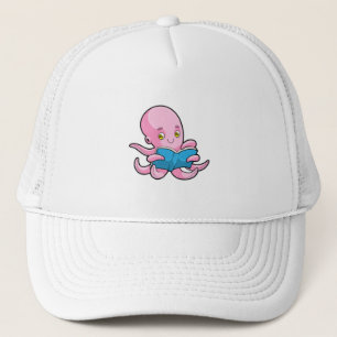 Oktopus beim Lesen eines Buches Truckerkappe