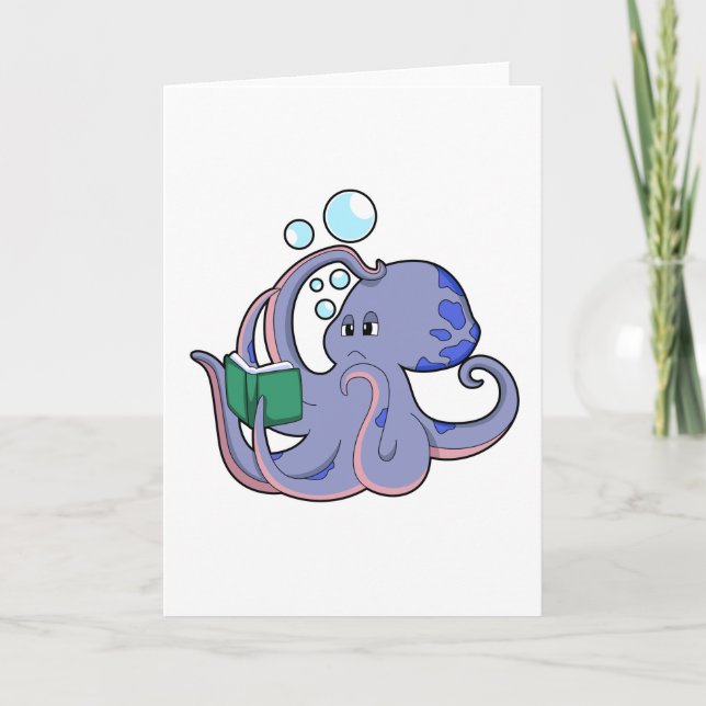 Oktopus beim Lesen mit Buch Karte (Vorderseite)