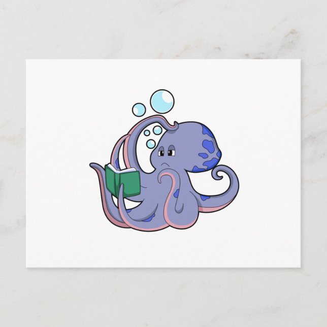 Oktopus beim Lesen mit Buch Postkarte (Vorderseite)
