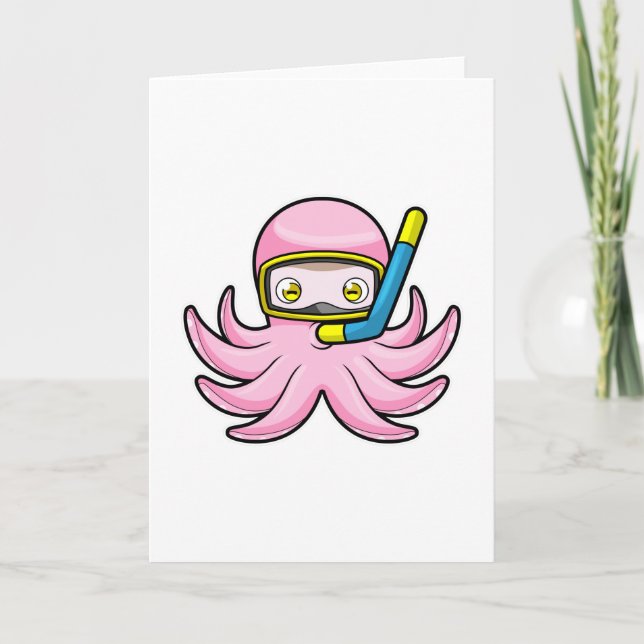 Oktopus beim Tauchen mit Schnorchel & Schwimmbrill Karte (Vorderseite)