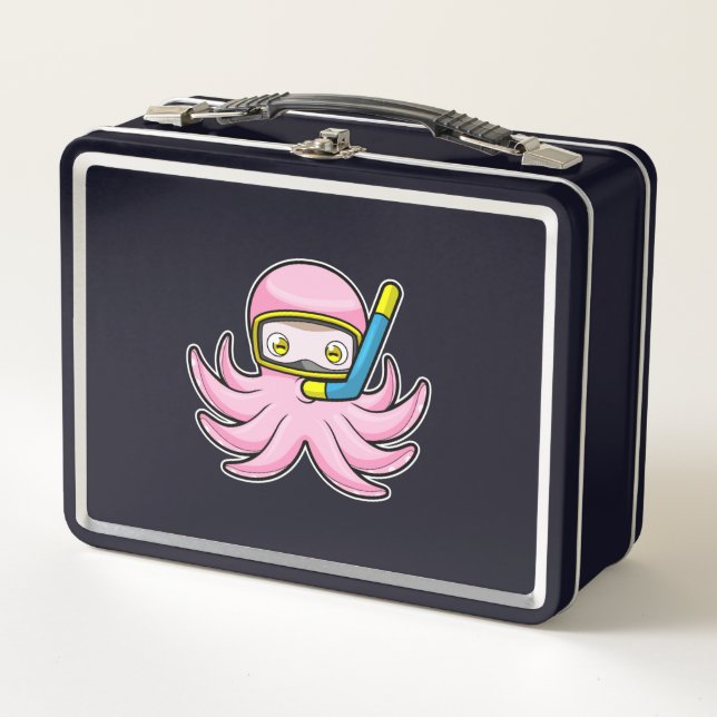 Oktopus beim Tauchen mit Schnorchel & Schwimmbrill Metall Brotdose (Vorderseite)