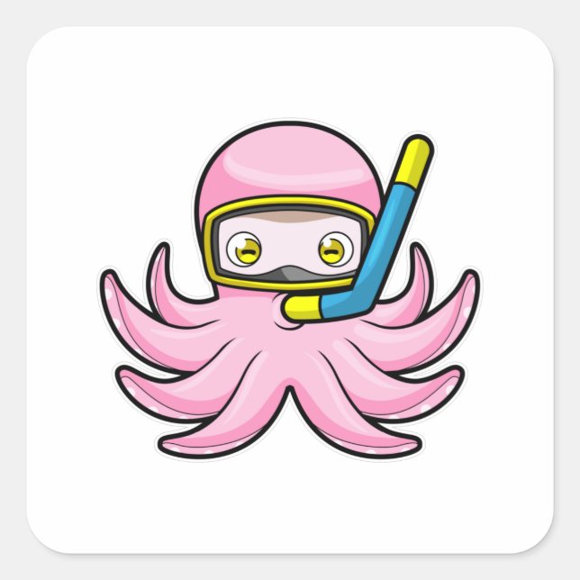Oktopus beim Tauchen mit Schnorchel & Schwimmbrill Quadratischer Aufkleber (Vorderseite)