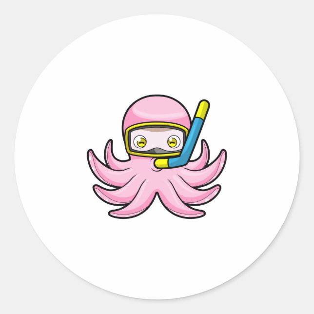 Oktopus beim Tauchen mit Schnorchel & Schwimmbrill Runder Aufkleber (Vorderseite)