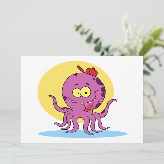 Oktopus, der eine Einladung mit roter Kugelhaut tr (Von Creator hochgeladen)