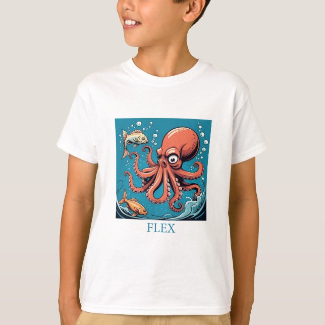 Oktopus, der einen Fisch läppt, Flex T-Shirt (Vorderseite)