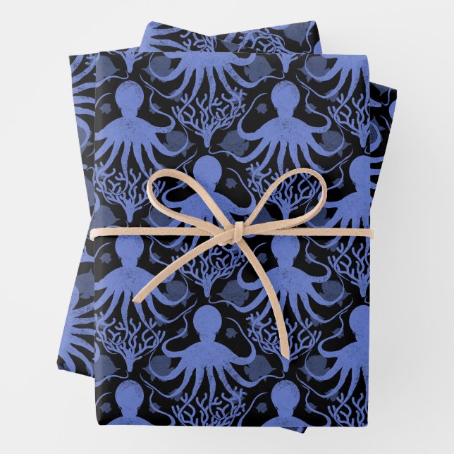 Oktopus (dunkler Hintergrund) Geschenkpapier Set (Beispiel)
