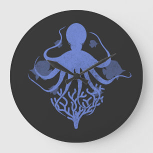 Oktopus (dunkler Hintergrund) Große Wanduhr