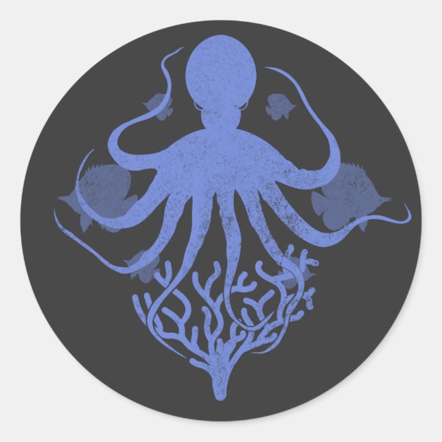 Oktopus (dunkler Hintergrund) Runder Aufkleber (Vorderseite)